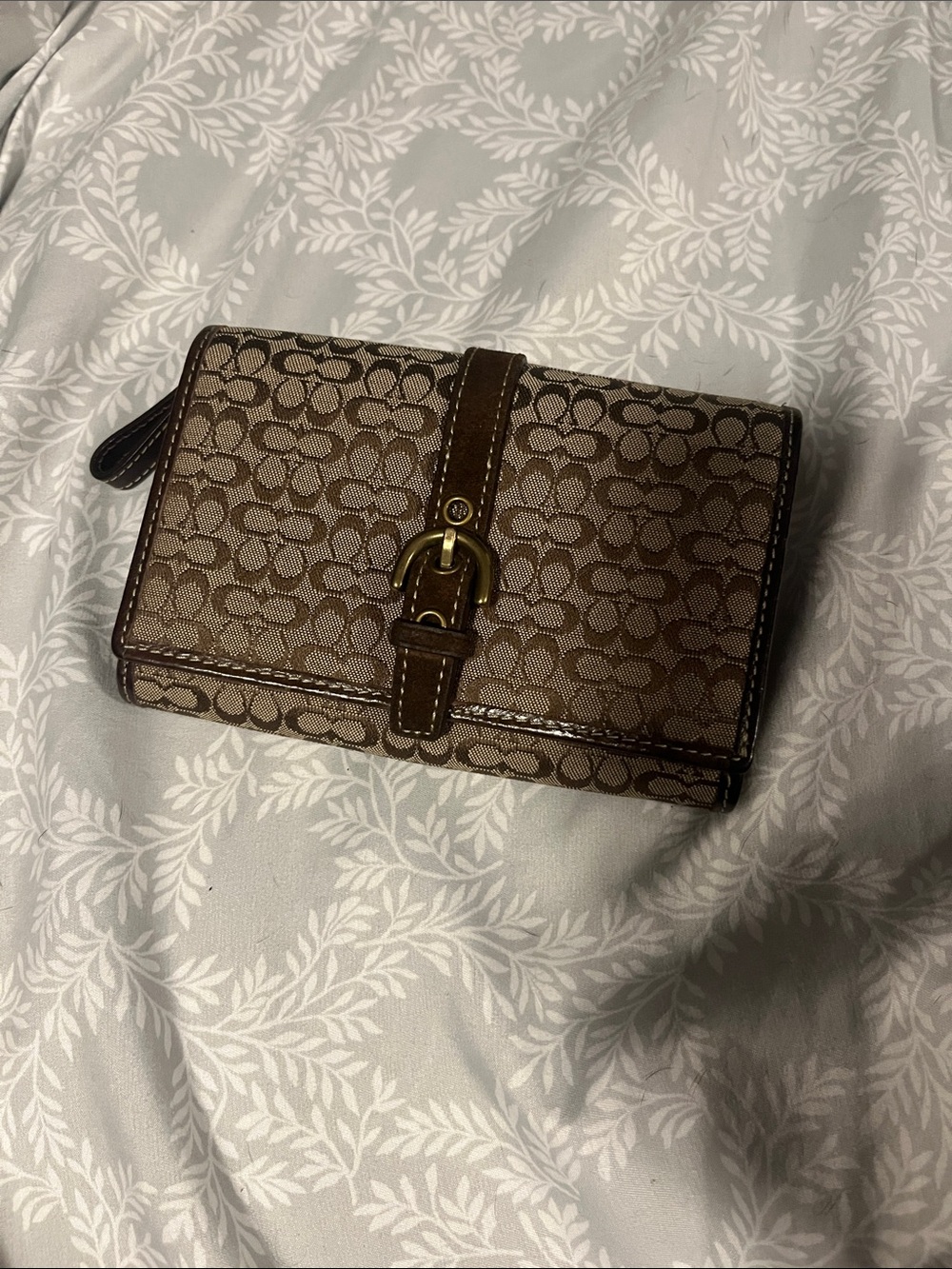 Coach Brown Signature Canvas Wallet with Gold-Tone Buckle